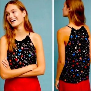 ANTHROPOLOGIE MOULINETTE SOEURS PALLIETTE PARTY TOP BLACK SEQUIN TANK SIZE SMALL